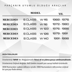 Mercedes W115, W116, W123, W126, W140 için Sunroof Toz Lastiği