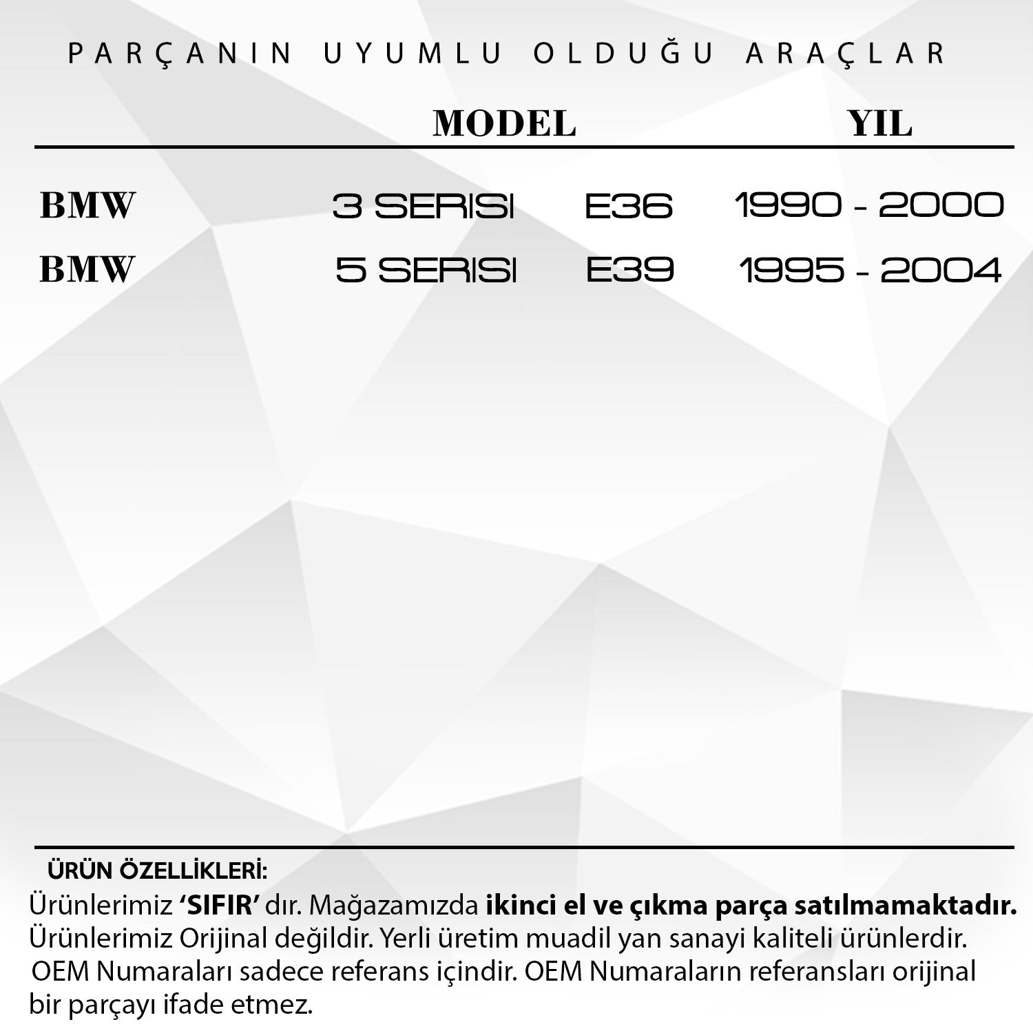 BMW 3 Serisi E36, 5 Serisi E39 için Sunroof Tamir Çubuğu