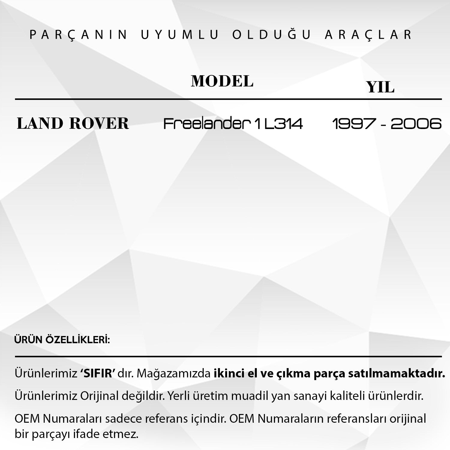 Land Rover Freelander 1 için Sunroof Ray Onarım Dişlisi