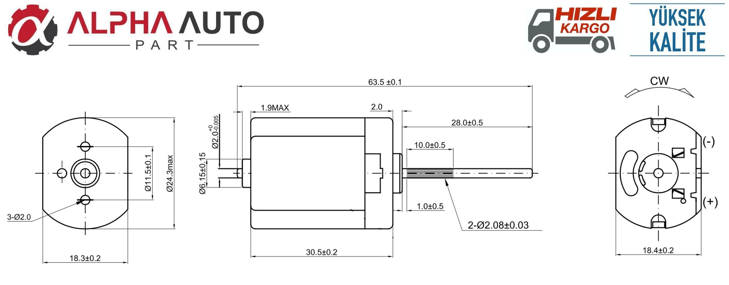 DC Mikro Motor 12V  Uzunluk:65mm Mil:31mm