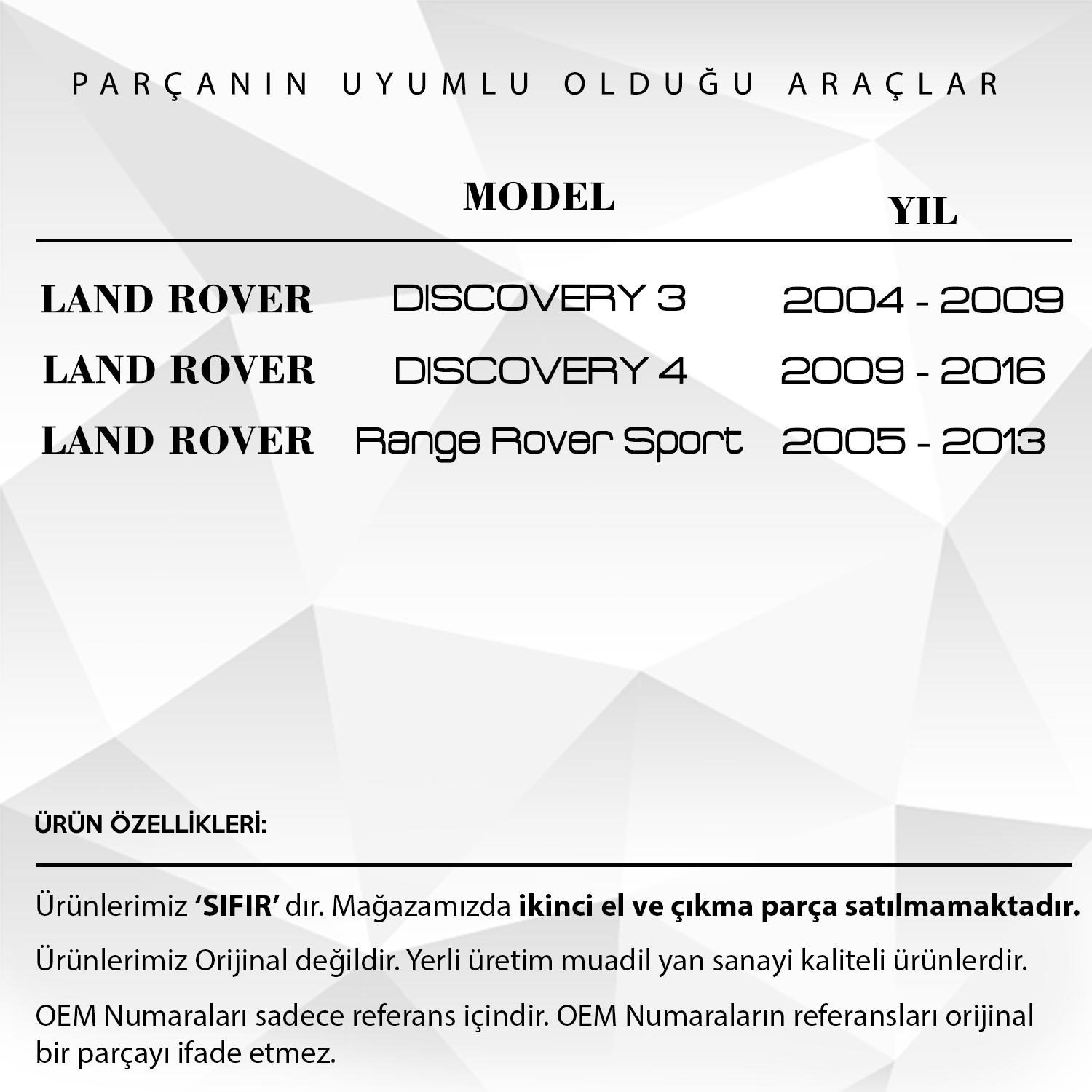 Land Rover Discovery için El Freni Motor Dişlisi (4 lü set)