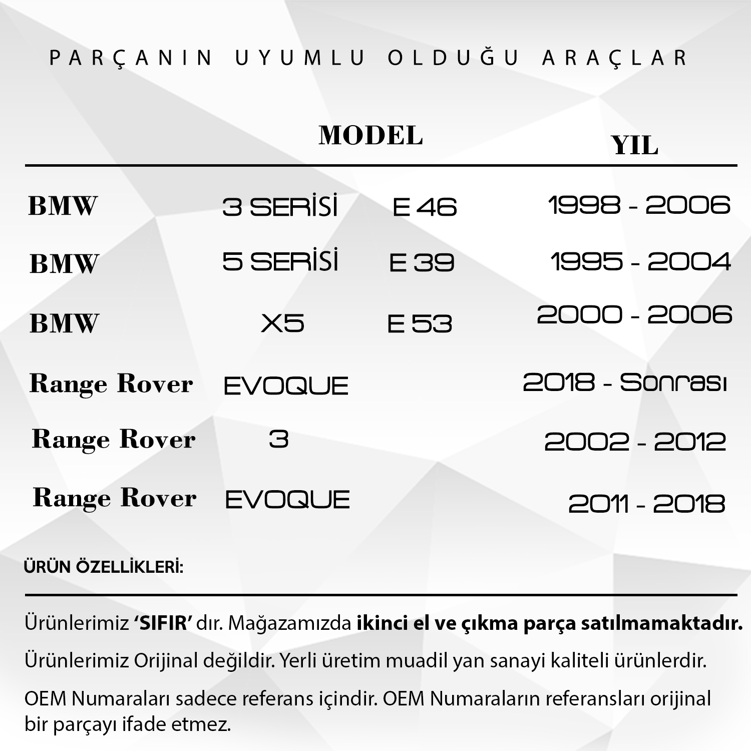 BMW - Chrysler-Land Rover Freelander için Yan Katlanır Ayna Yaylı Motor Yuvası