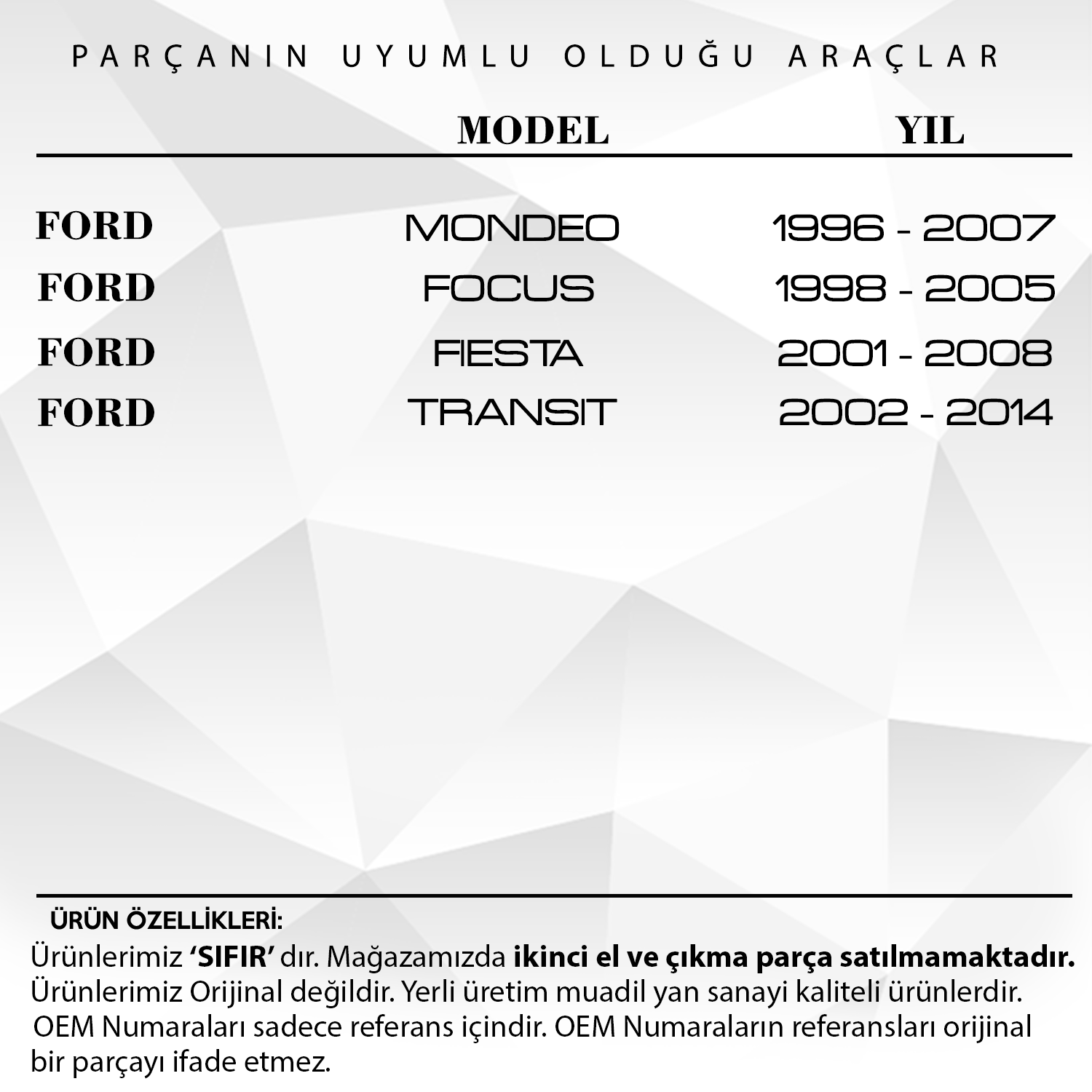 Ford Focus, Mondeo,Fiesta,Transit için Pedal Lastiği