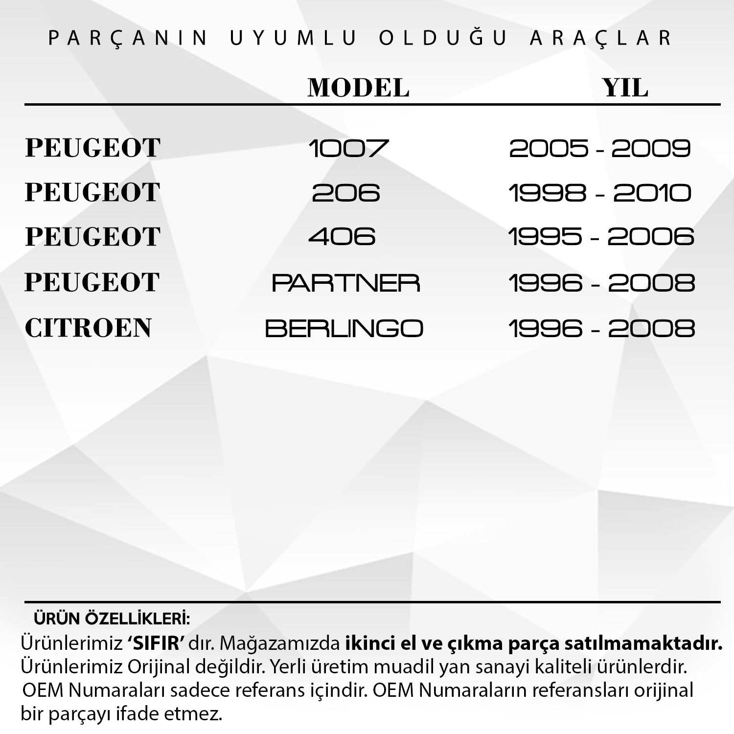 Peugeot 206,406, Partner-Citroen Berlingo için Pedal Lastiği