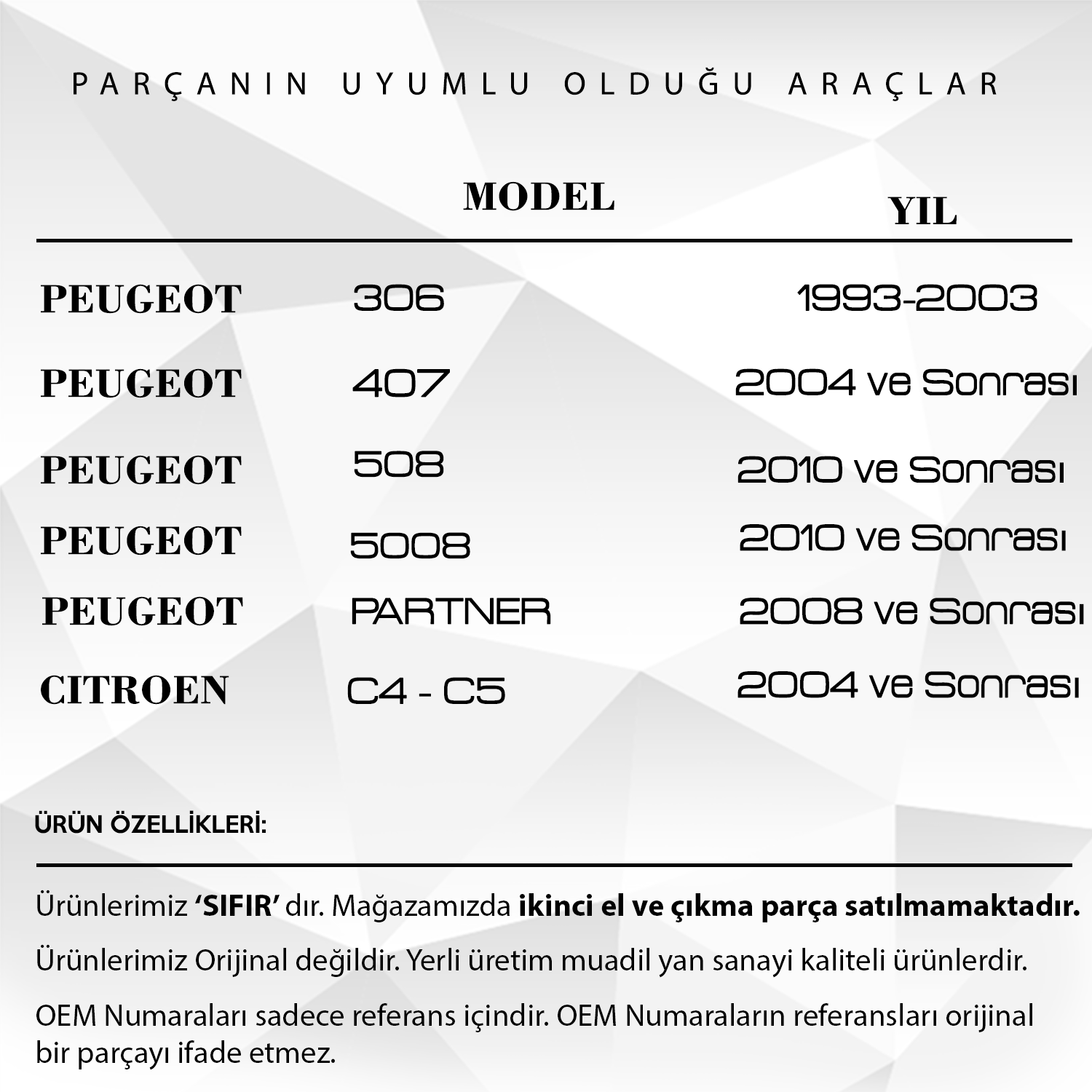 Peugeot 306,407,508,5008,Partner-Citroen C4,C5 için Pedal Lastiği