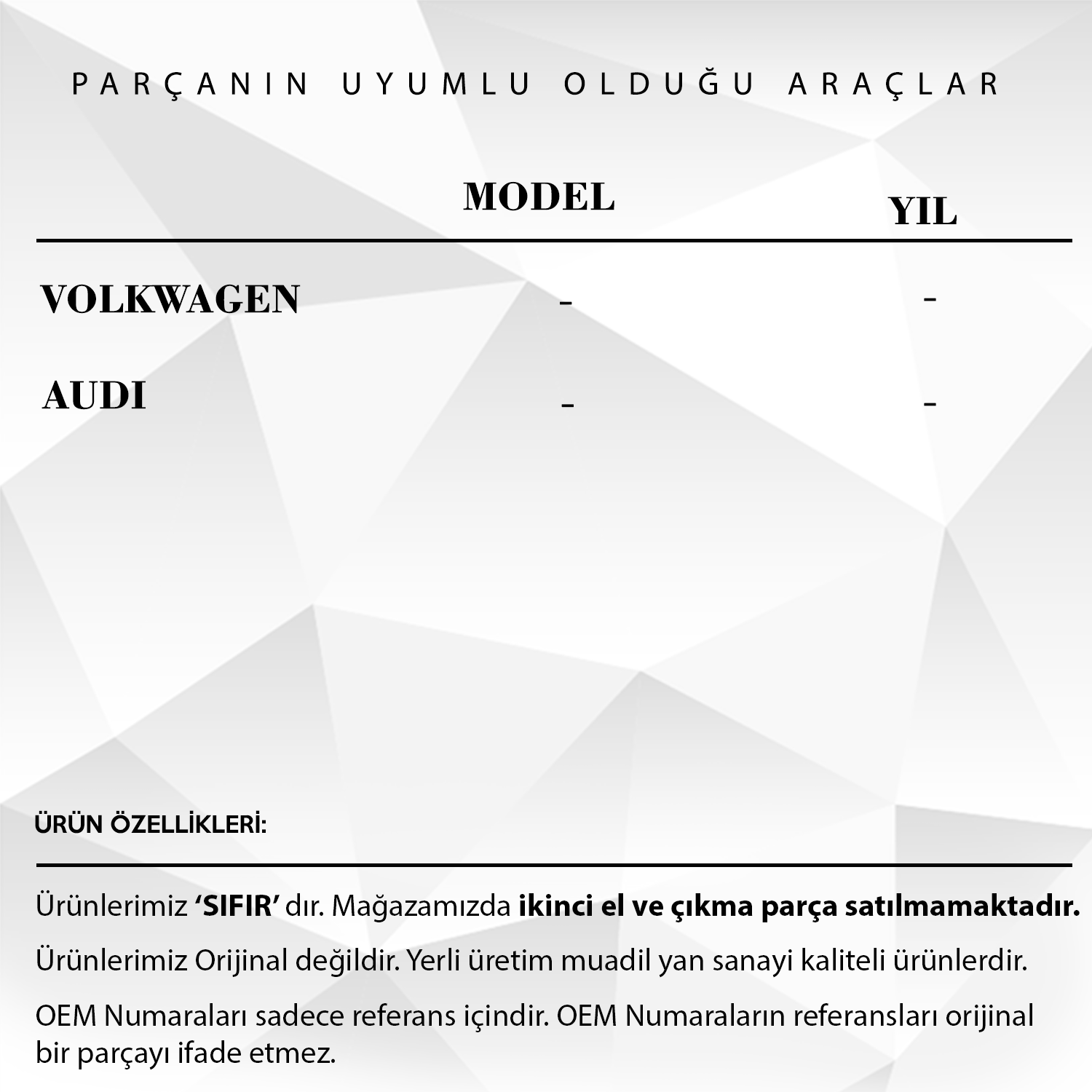 Volkswagen, Audi için Arka Cam Perdesi Motor Dişlisi