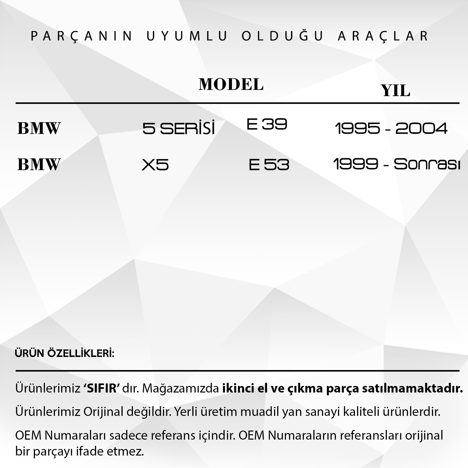 BMW 5 Serisi E39, X5 E53 için Sunroof Halat Ucu