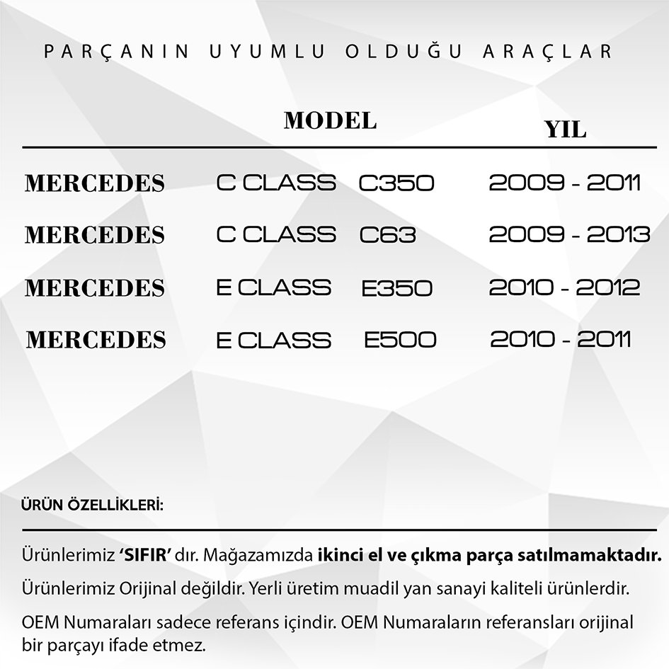 Mercedes E Class W211 S211 2 Adet Cam Düğmesi Tamir Kapağı