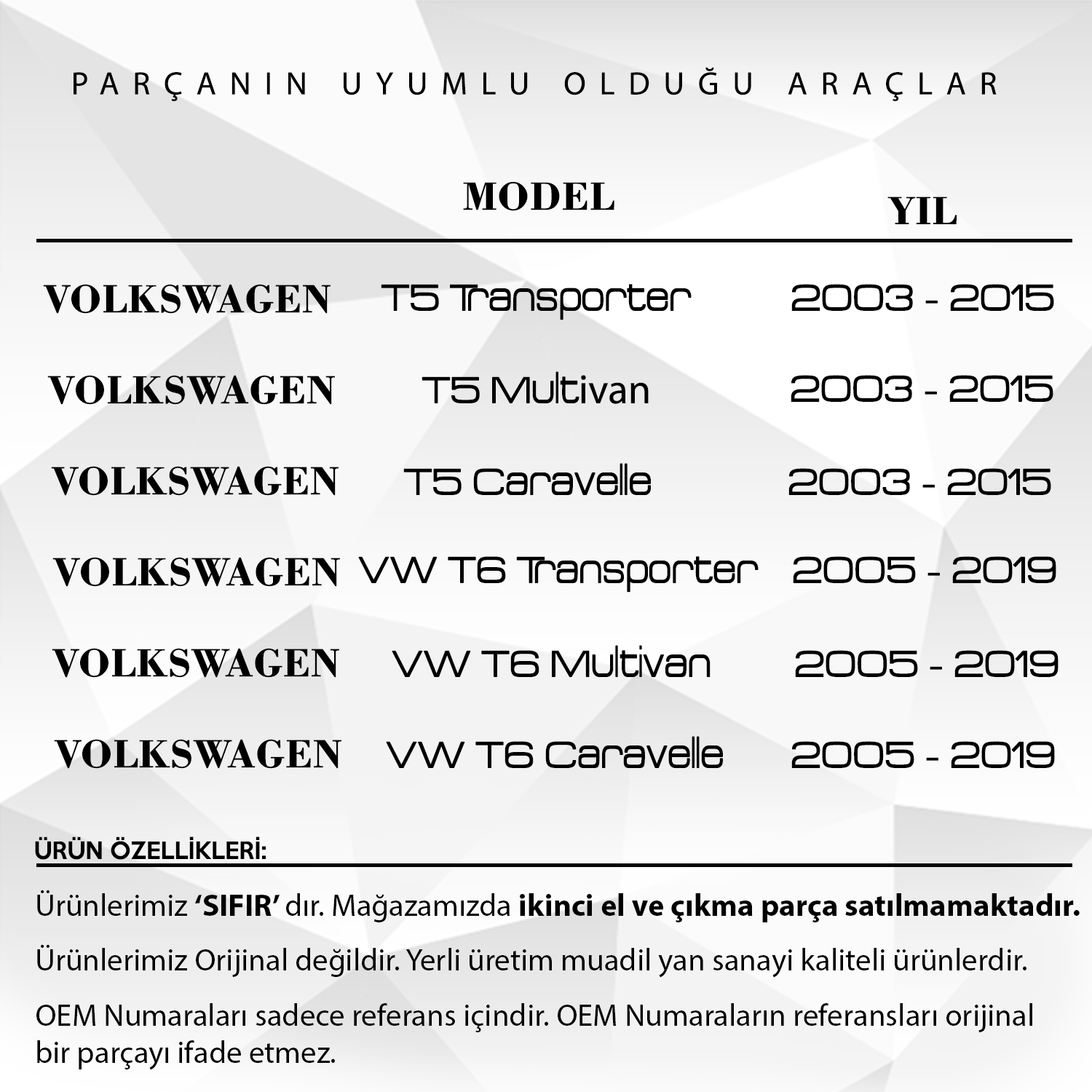 Volkswagen VW T5 Caravelle için Yan Sürgülü Cam Tamir Seti