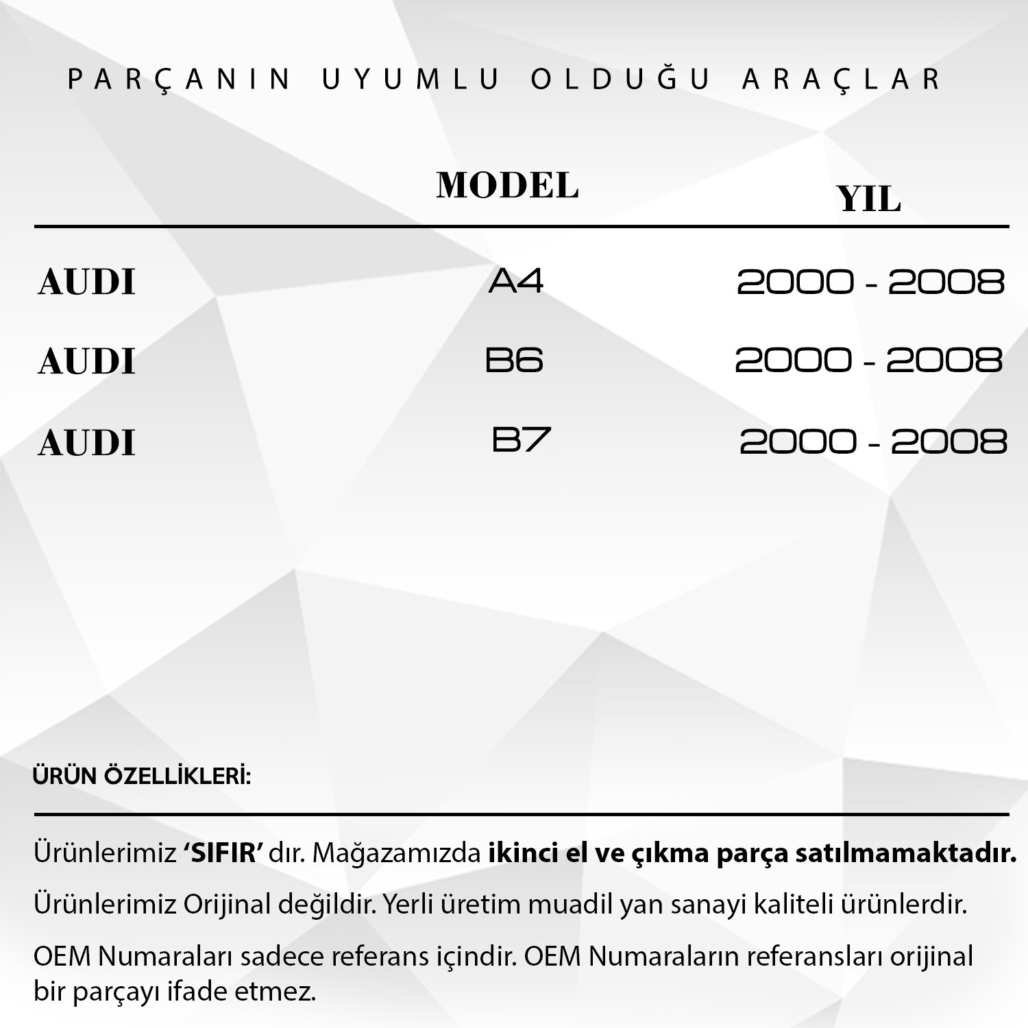 AUDI A4(B6, B7) için Ön Sol Kapı Cam Tamir Takımı