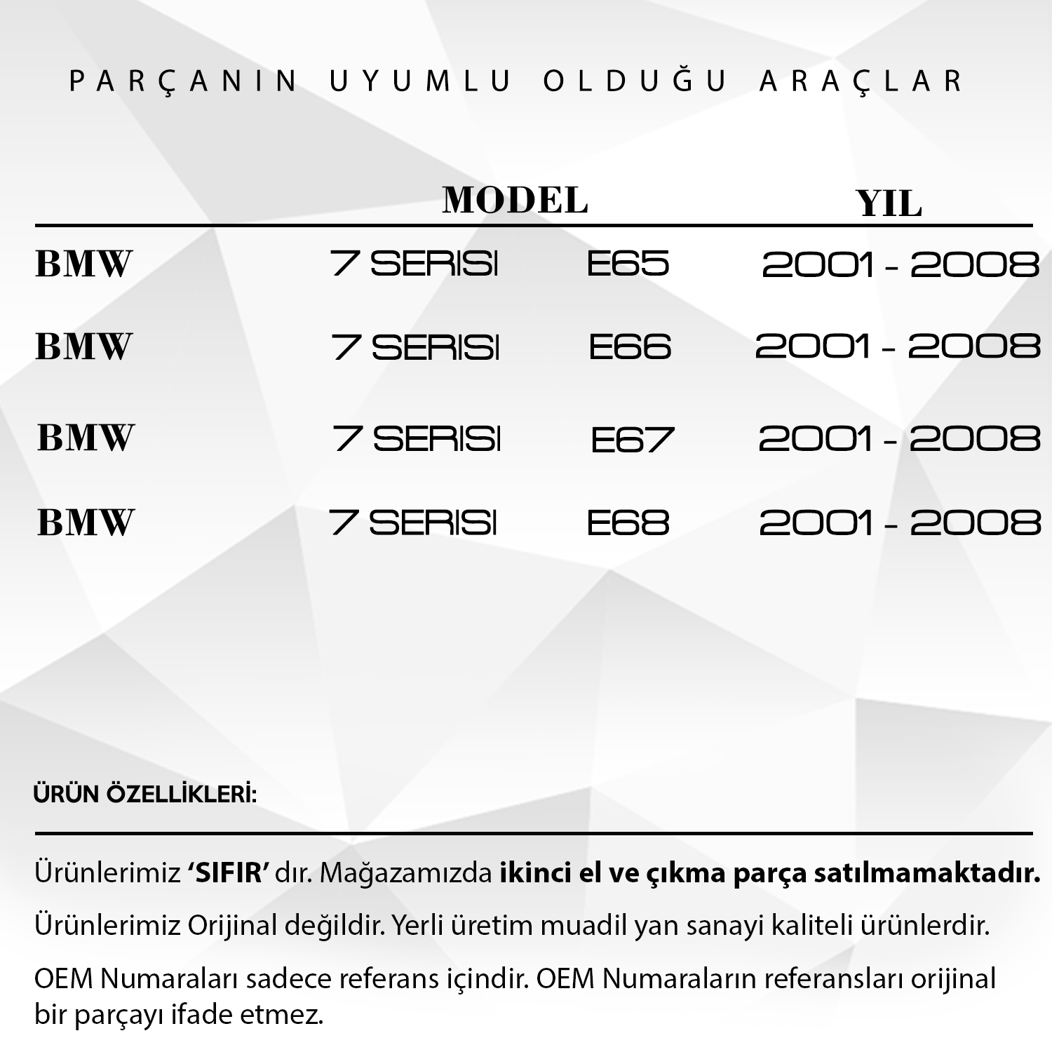 BMW 7 Serisi E65,E66,E67,E68 için El Freni Dişlisi