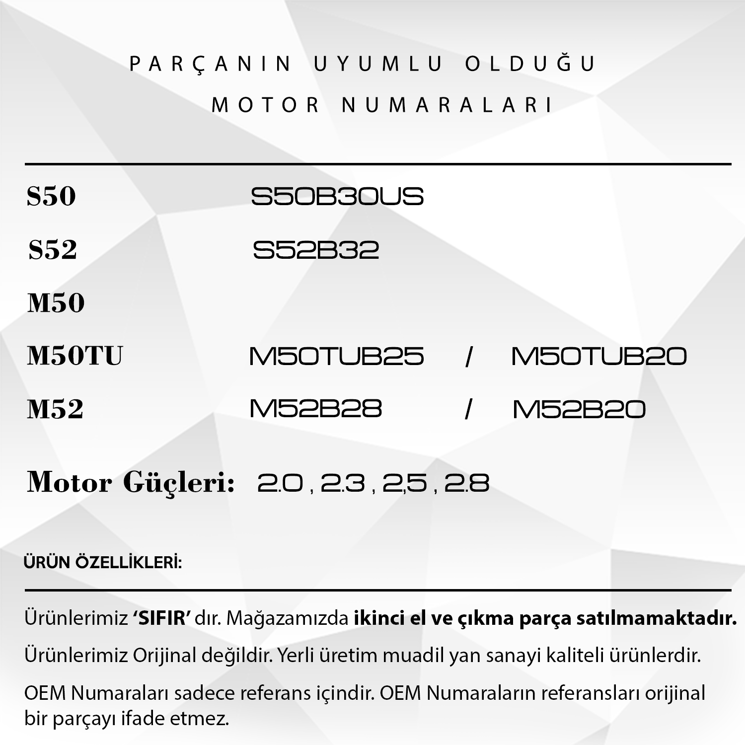 BMW E34, E36, E38, E39, Z3 için Vanos Tamir Takımı Seti