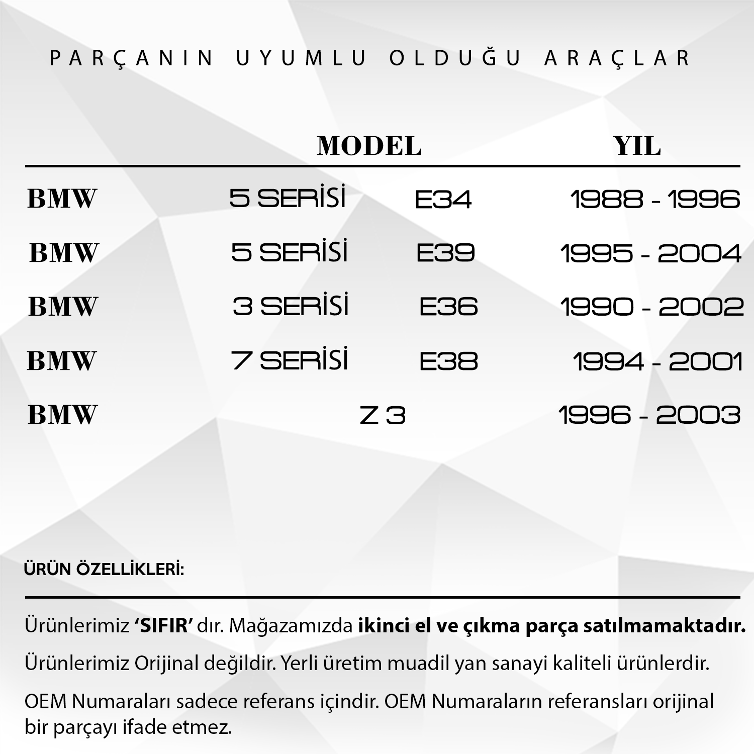 BMW E34, E36, E38, E39, Z3 için Vanos Tamir Takımı