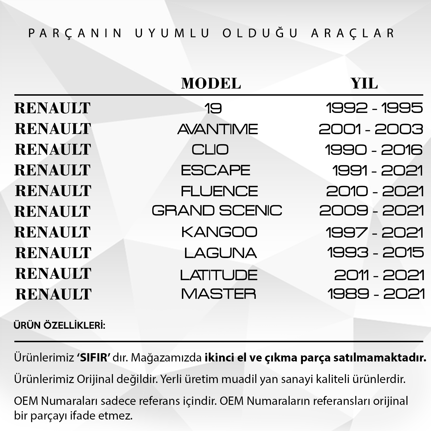 Renault 19, Clio, Scenic, Fluence için Radyatör Depo Kapağı