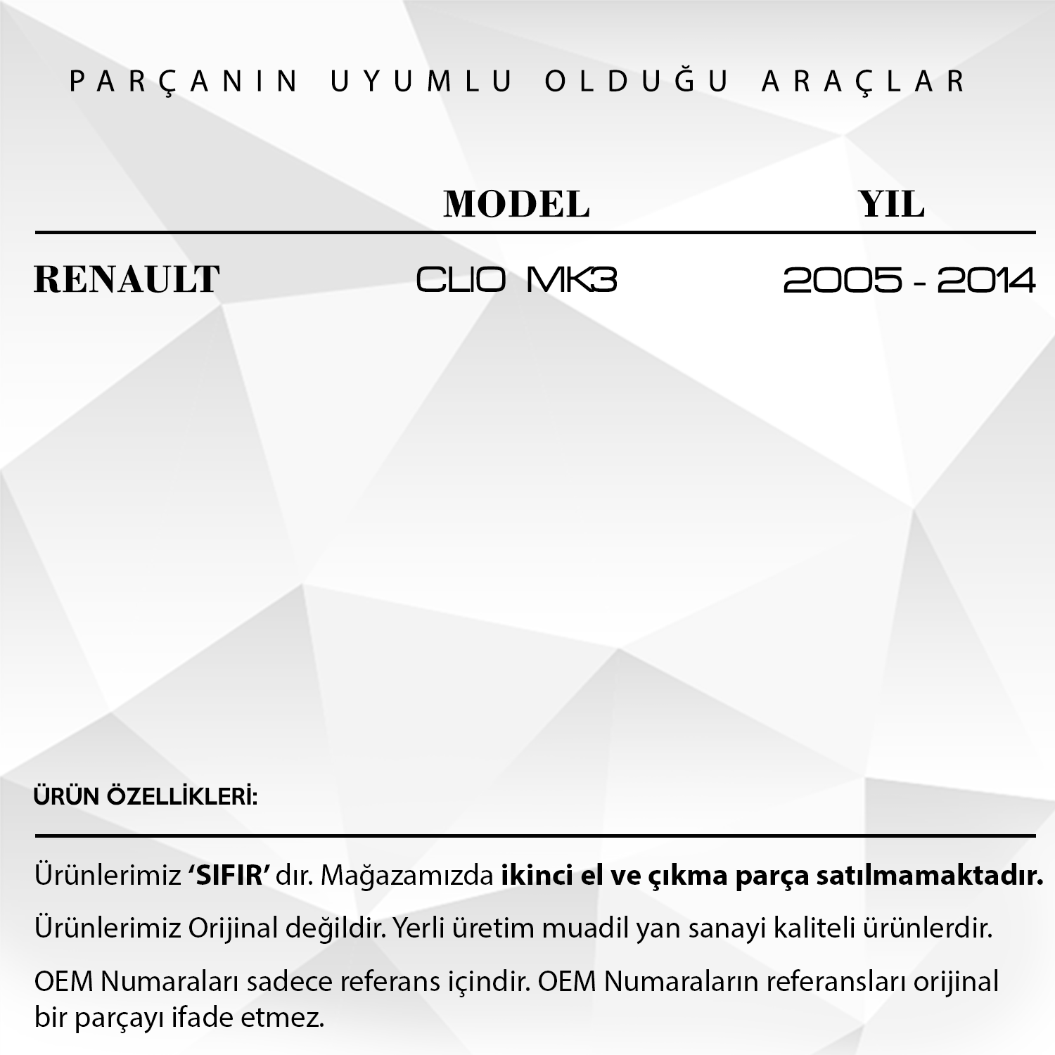 Renault Clio MK3 için Motor Kaput Ayar Takozu