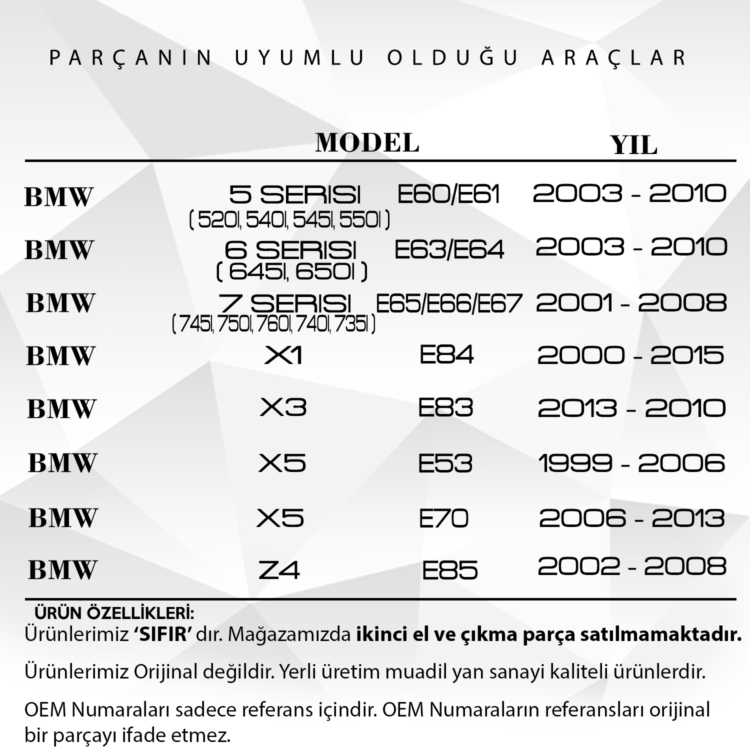 Bmw E87,E46,E90,E60,E64,E 66,x1, X5 için  Vanos Conta Seti