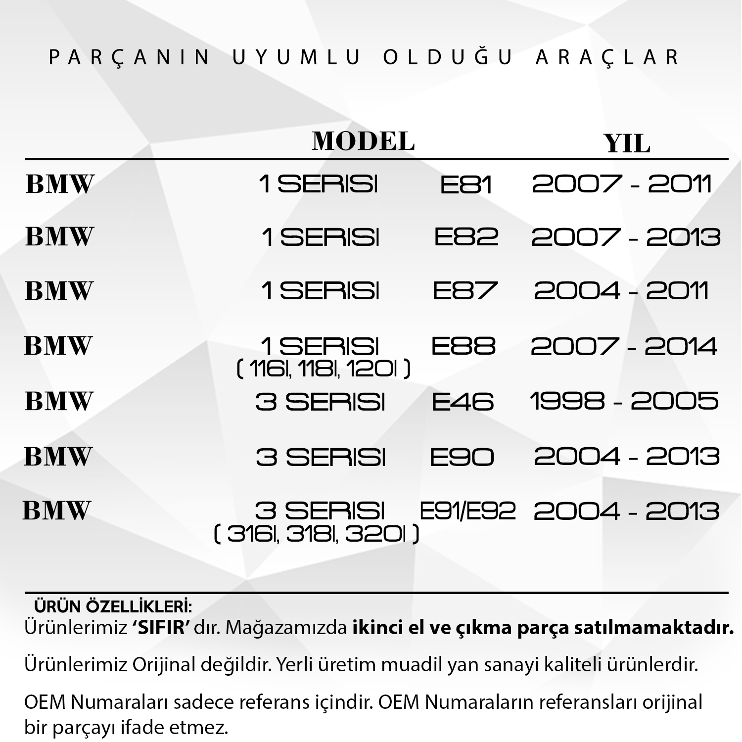 Bmw E87,E46,E90,E60,E64,E 66,x1, X5 için  Vanos Conta Seti