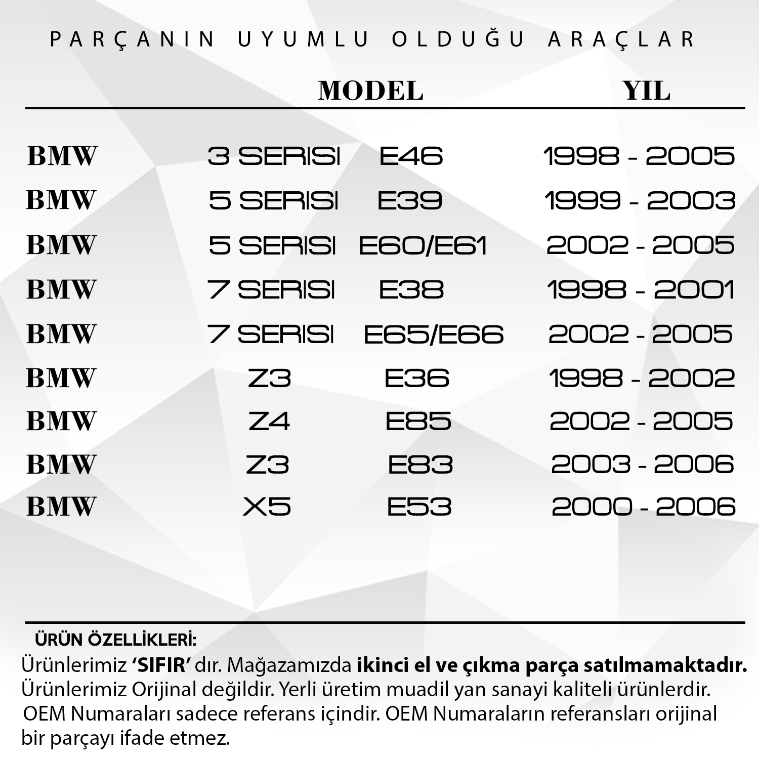 BMW E46,E39,E65,E85(M52TU,M56,M54) için Çift Vanos Conta Tamir Seti