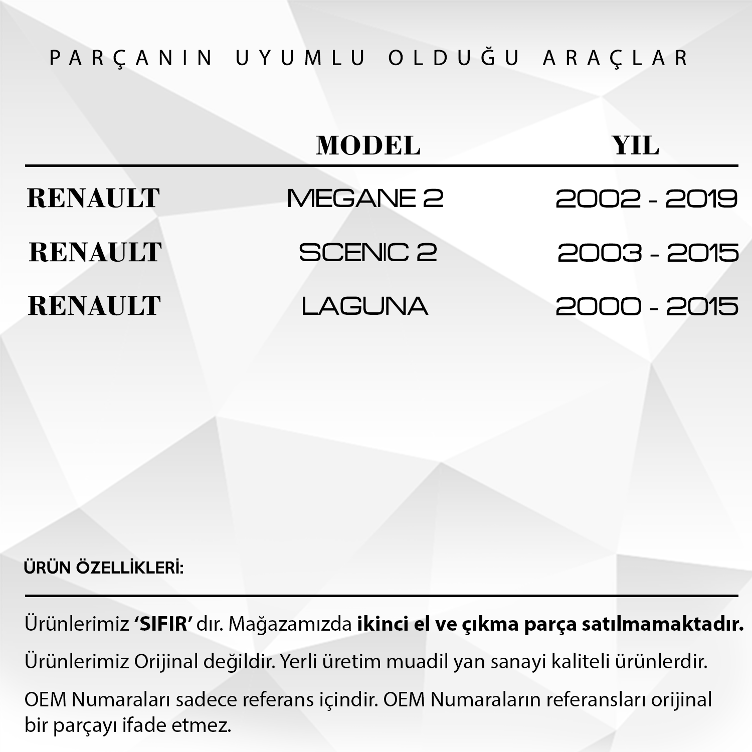 Renault Megane 2, Scenic 2, Laguna için Sunroof Kumanda Çerçevesi