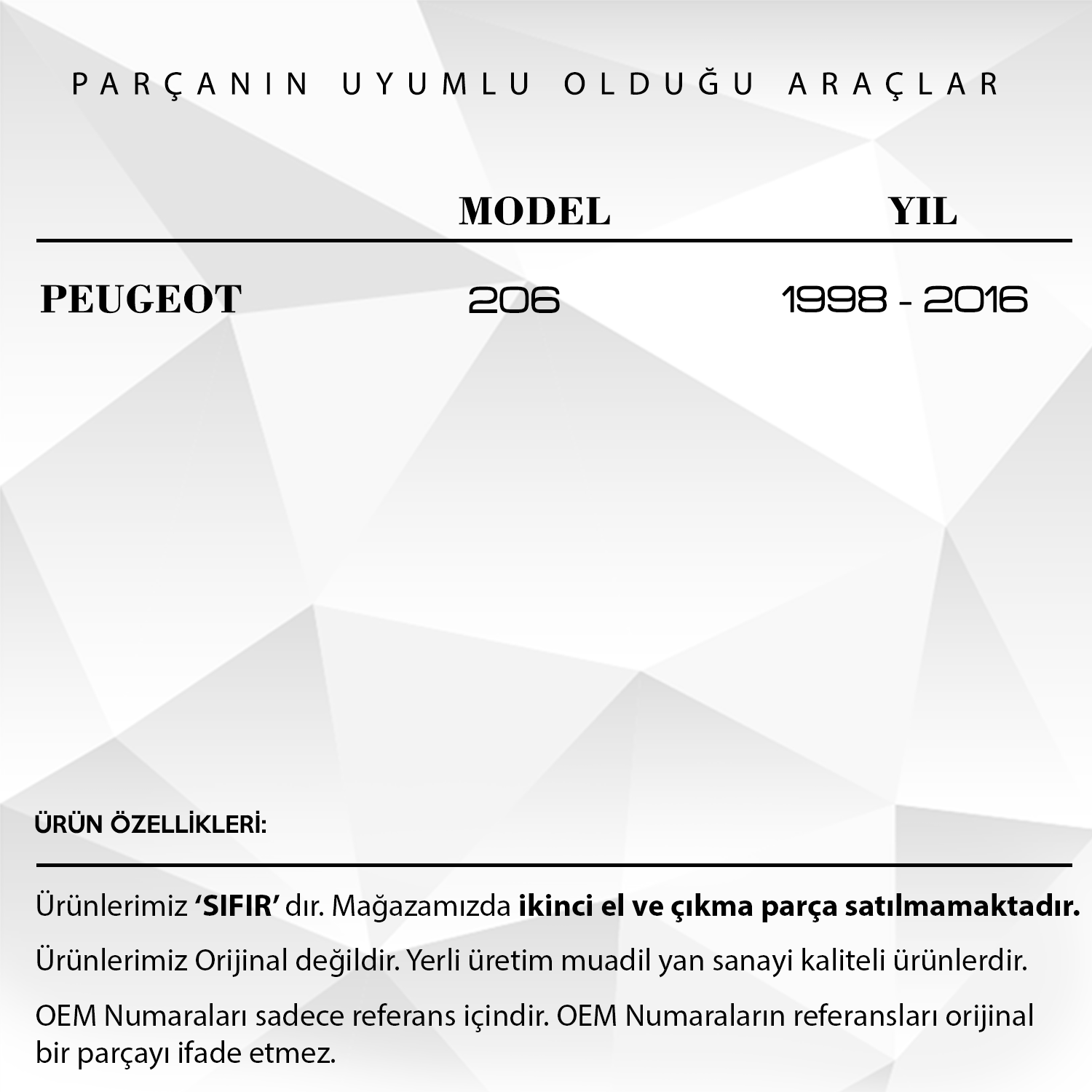 Peugeot 206 için Sunroof Kızak Plastiği 2'li