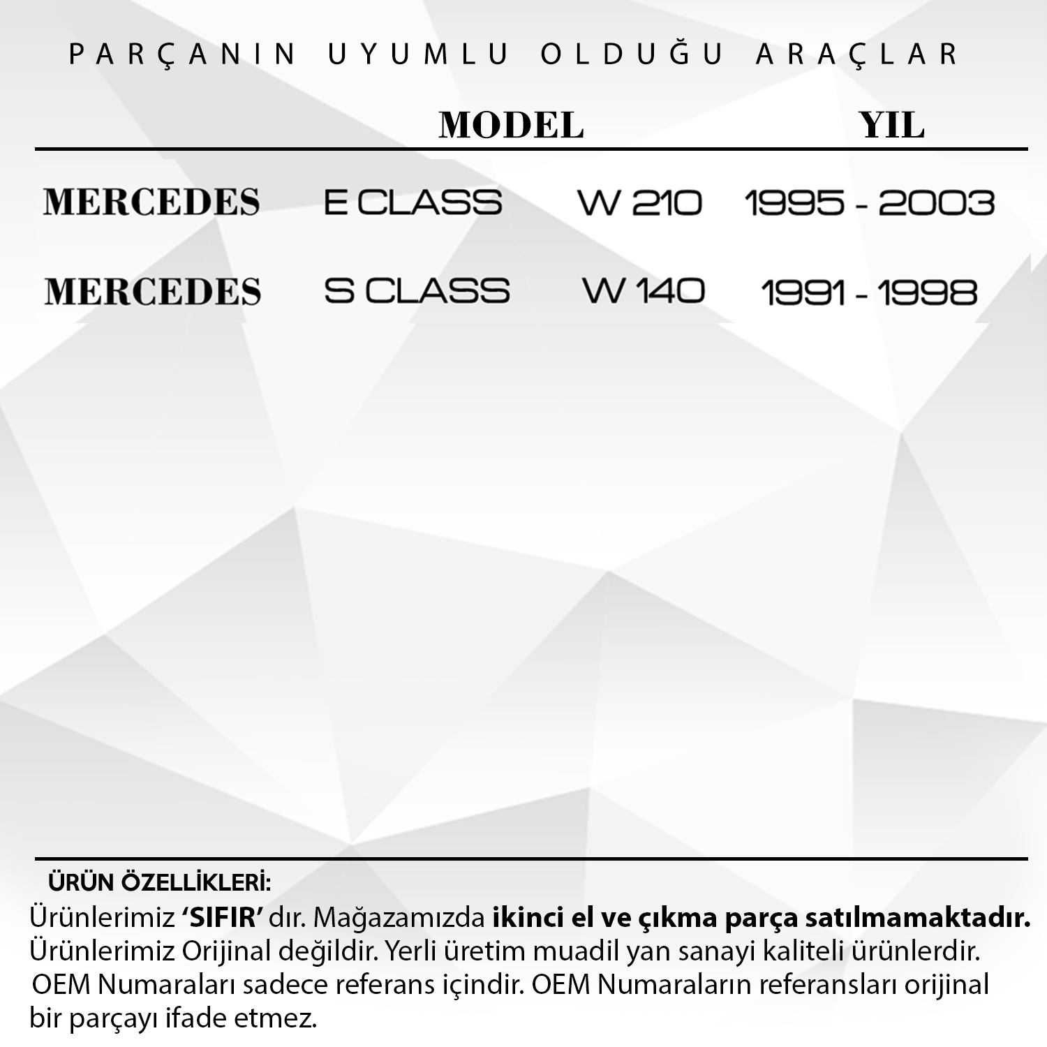 Mercedes E Class W210,S Class W140 için Yan Ayna Ayar Düğmesi