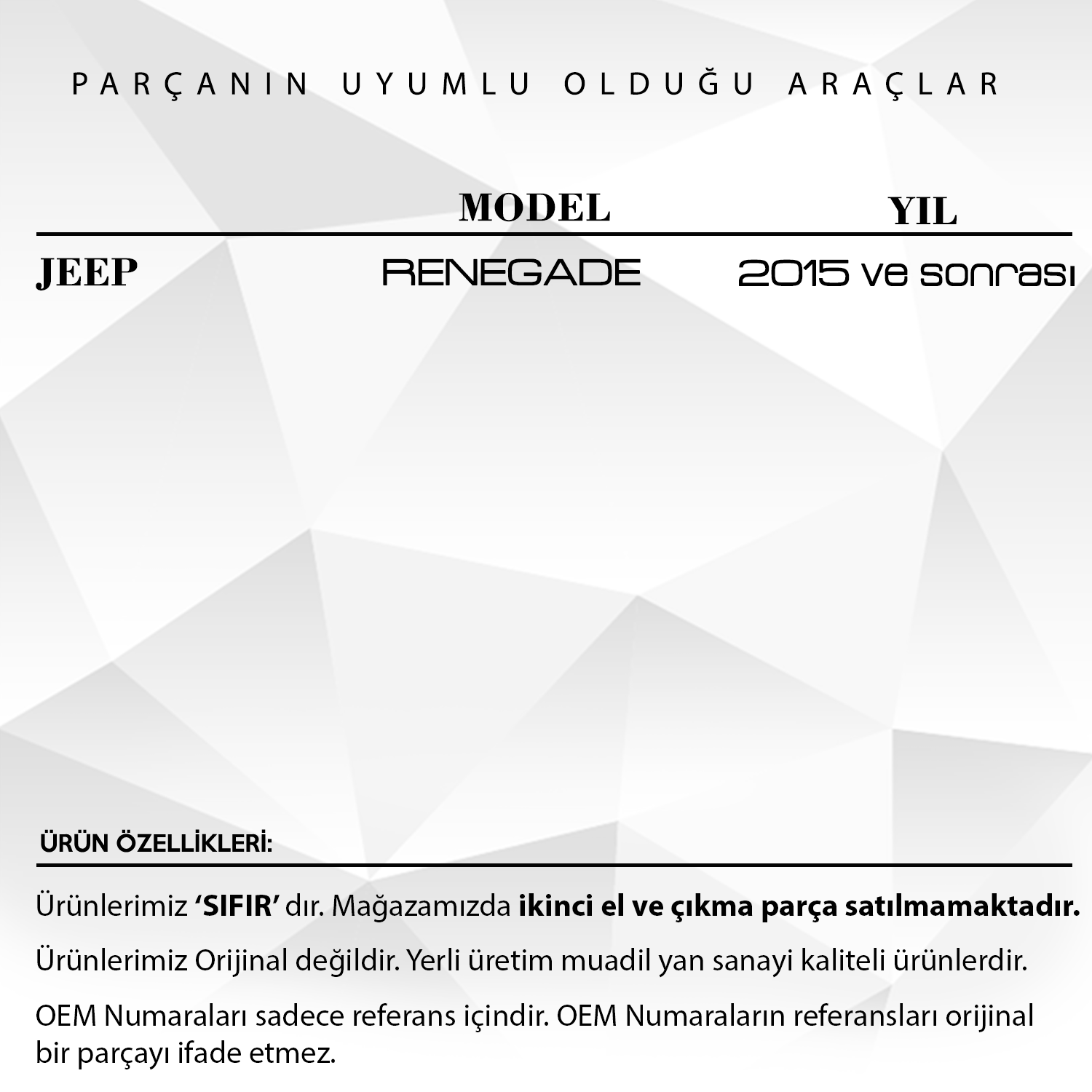 Jeep Renegade için Sunroof Tamir Seti