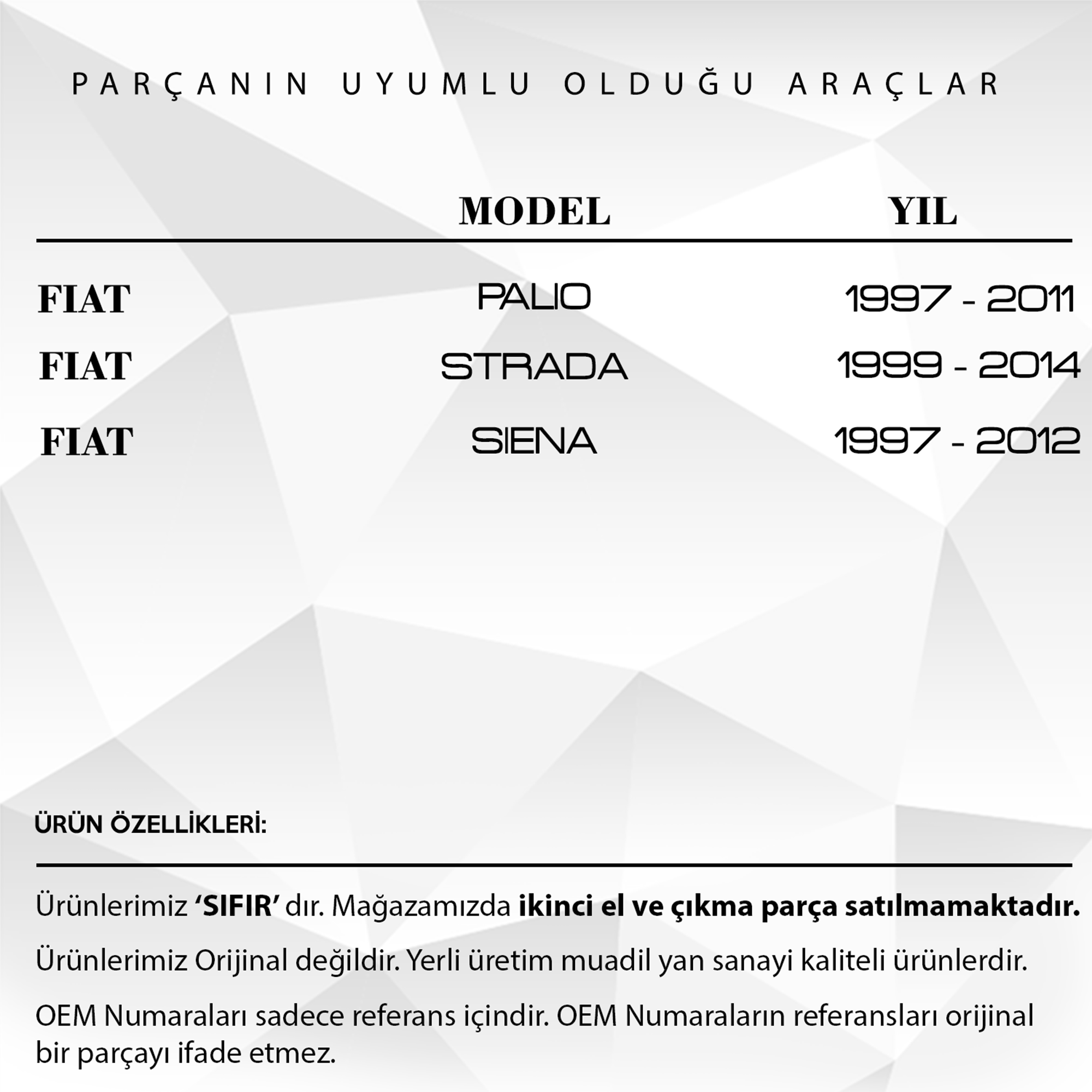 Fiat Palio İçin Arka Kapı İç Segmanı