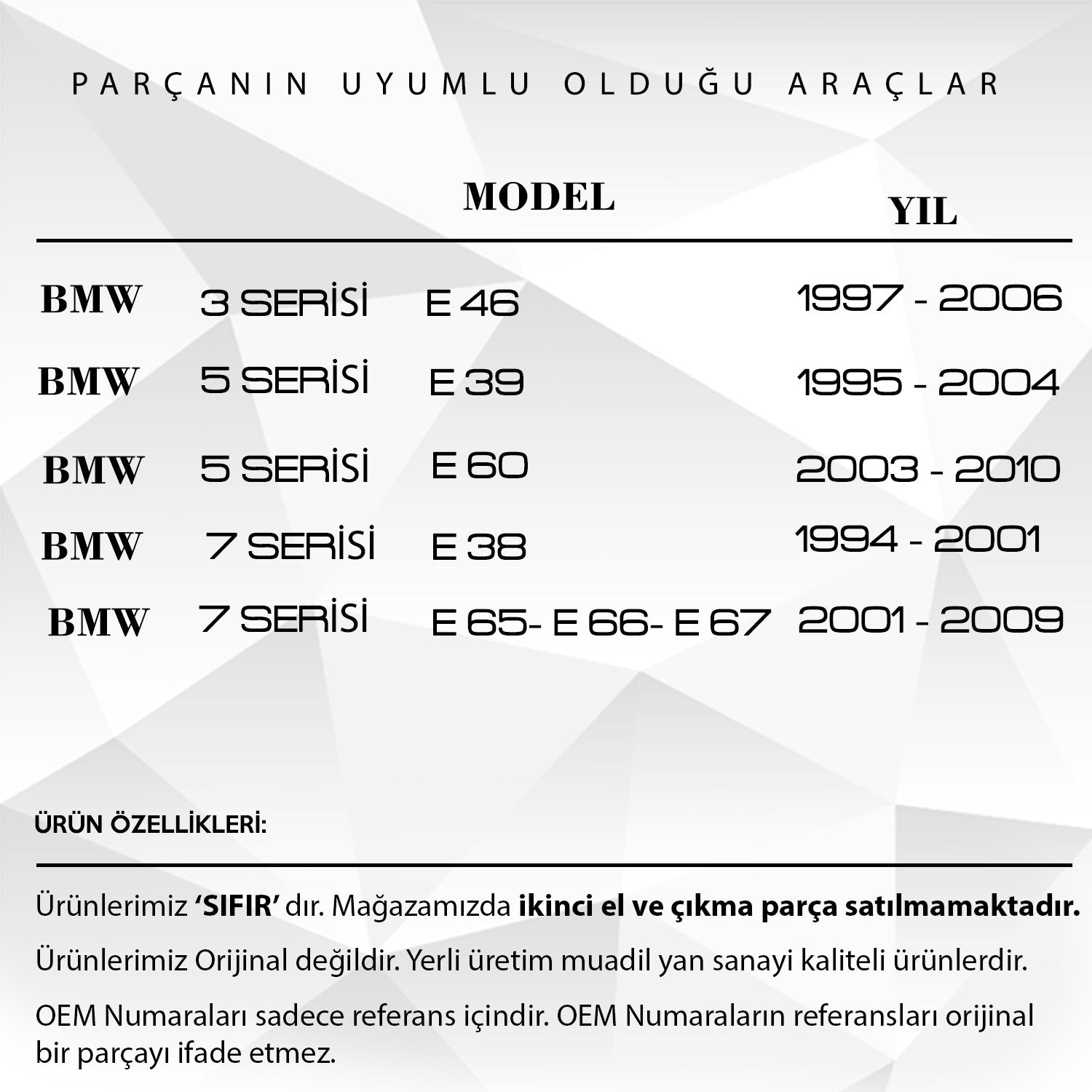 BMW E46,E39,E60,E38 için Arka Perde Tamir Plastik Parçası Klips