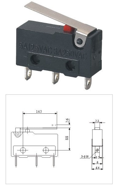 KW1-3Z-2 Mikro Switch 3PIN 5A 125 250VAC