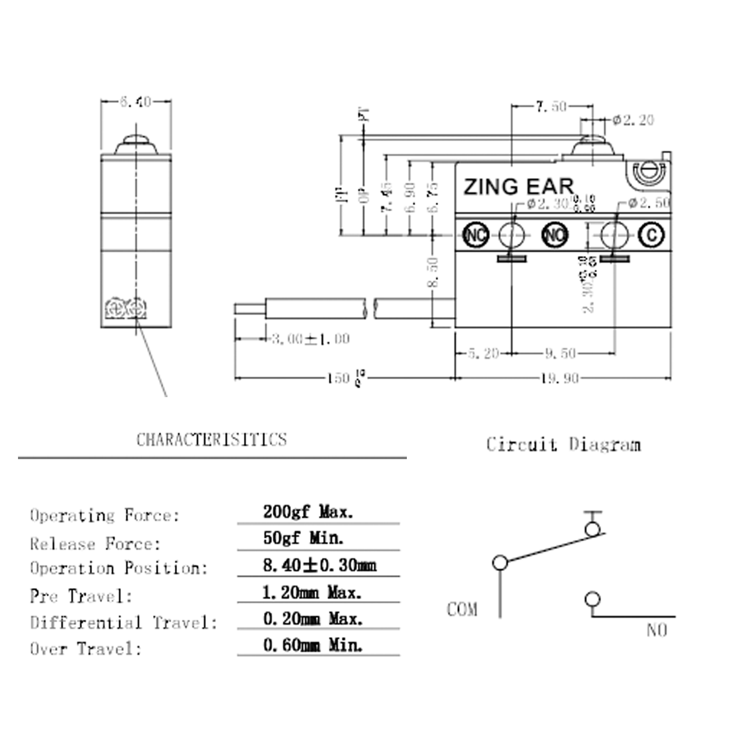 Volkswagen için Mikro Switch (Su Geçirmez)