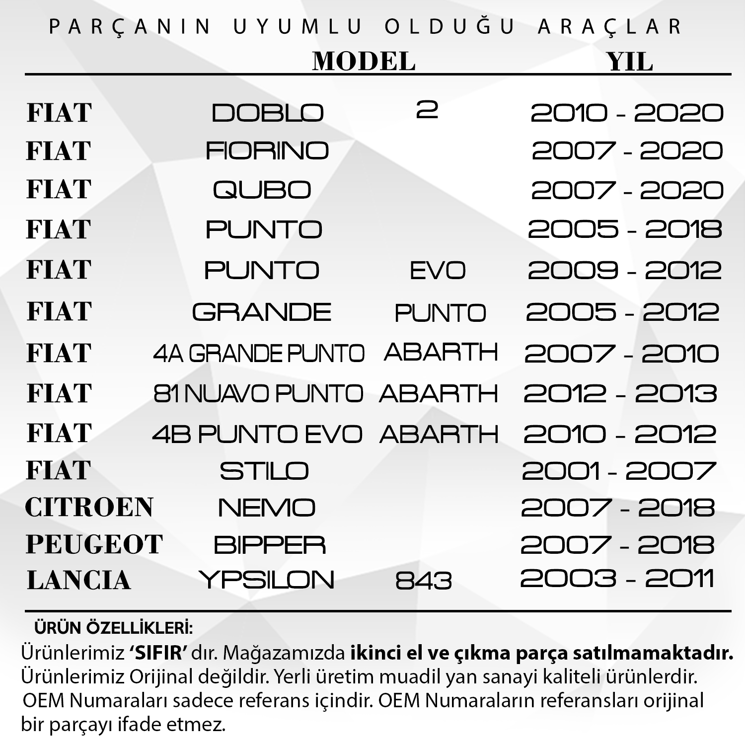 Fiat Doblo, Citroen Nemo, Peugeot Bipper için Bagaj Perde Braketi