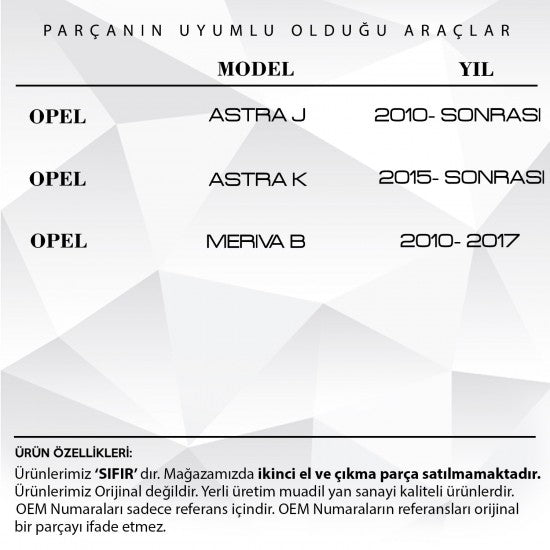 Opel Astra J, Astra K, Meriva B İçin Ön Silecek Kapağı