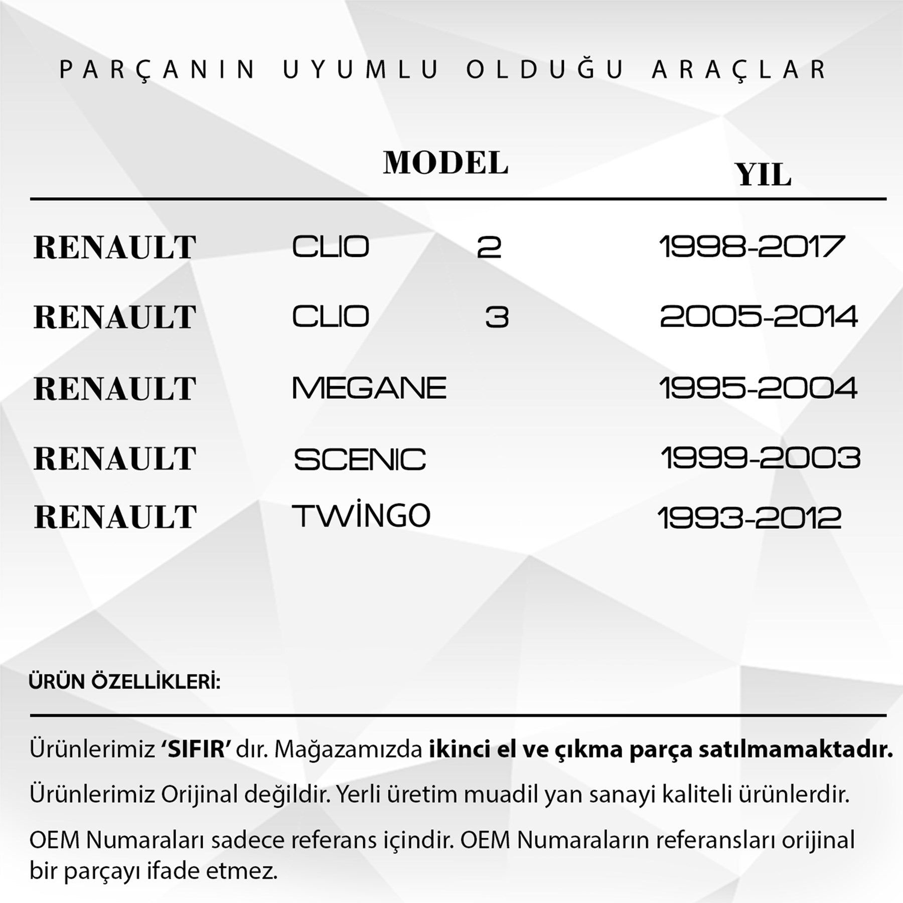 Renault Clio, Scenic, Megane, Twingo İçin Bagaj Kilit Dişlisi Seti