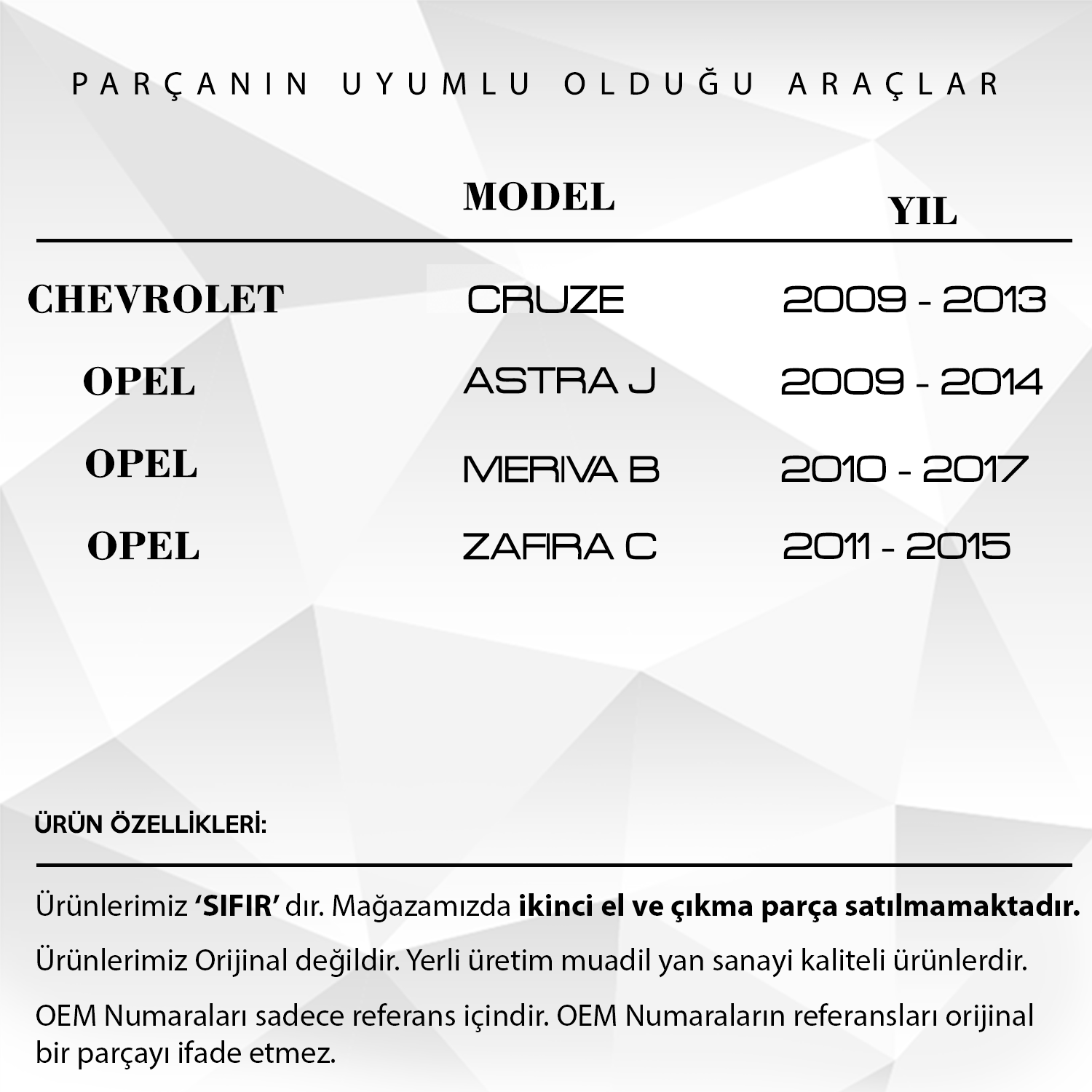 Chevrolet Cruze, Opel Astra J, Meriva B, Zarifa C için Airbag Zemberek - 20817720