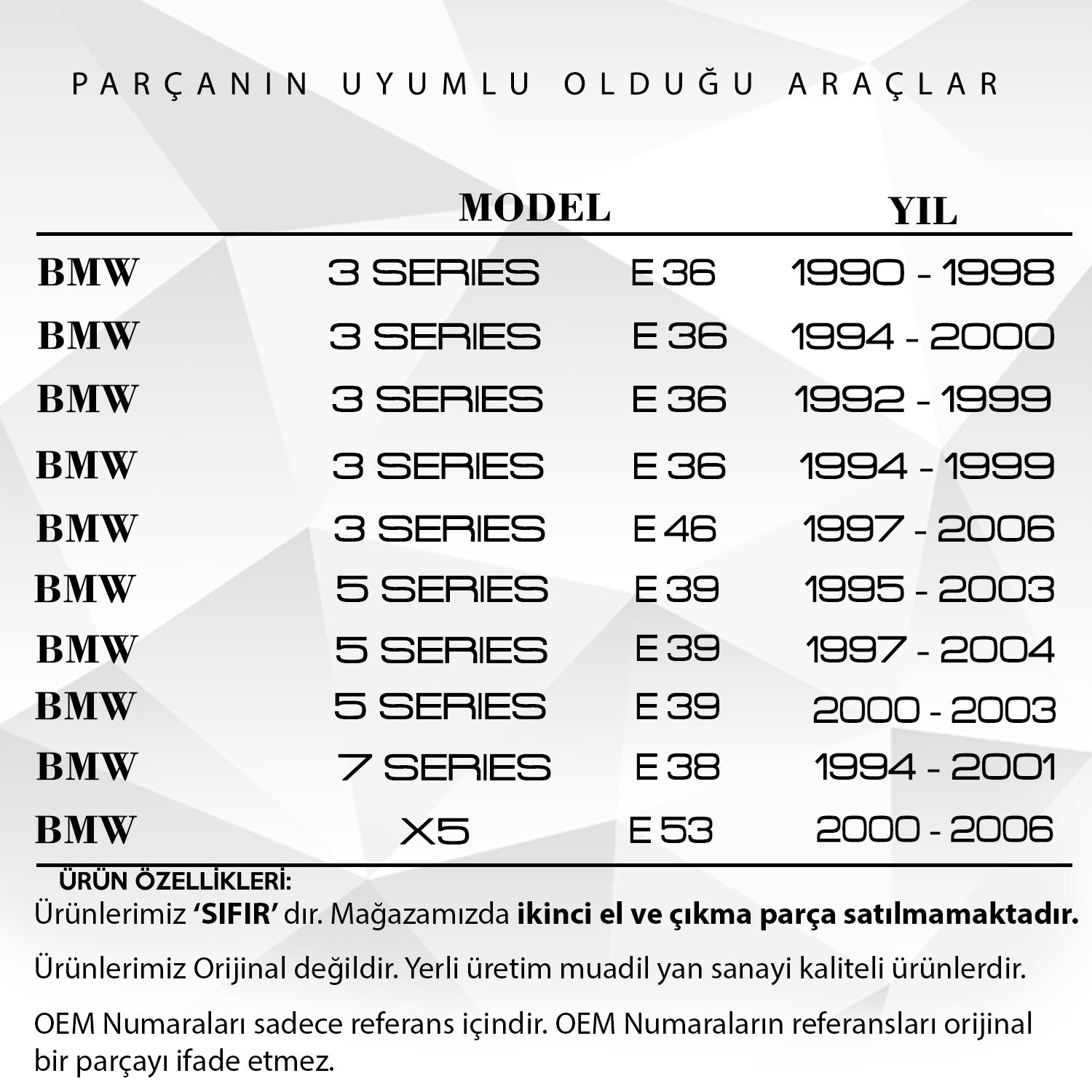 BMW E36,E46,E39,E38,E53 için Sunroof Sürgü Ray Tamir Klipsi(2Adet)